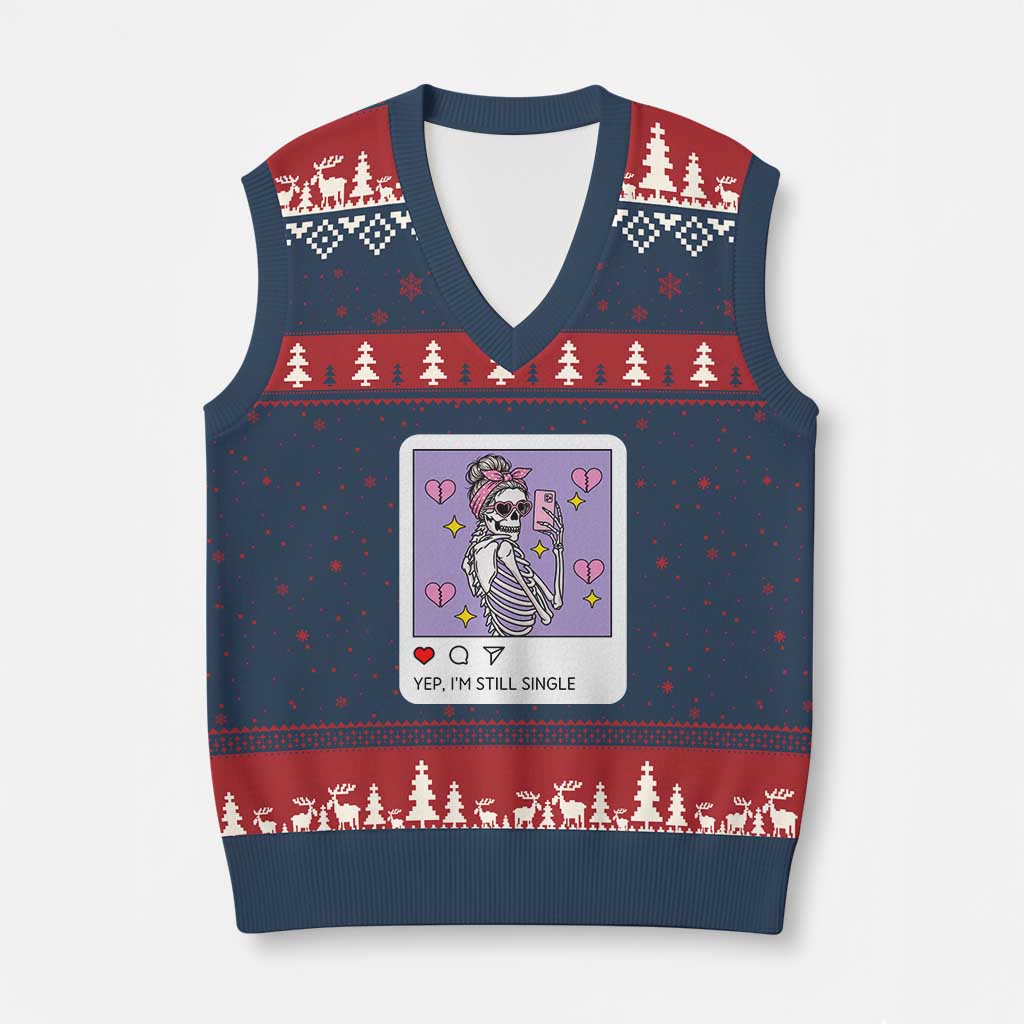 Anti Valentine V-Neck Knit Sweater Vest Funny Skeleton Selfie Meme - Wonder Print Shop