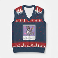 Anti Valentine V-Neck Knit Sweater Vest Funny Skeleton Selfie Meme - Wonder Print Shop