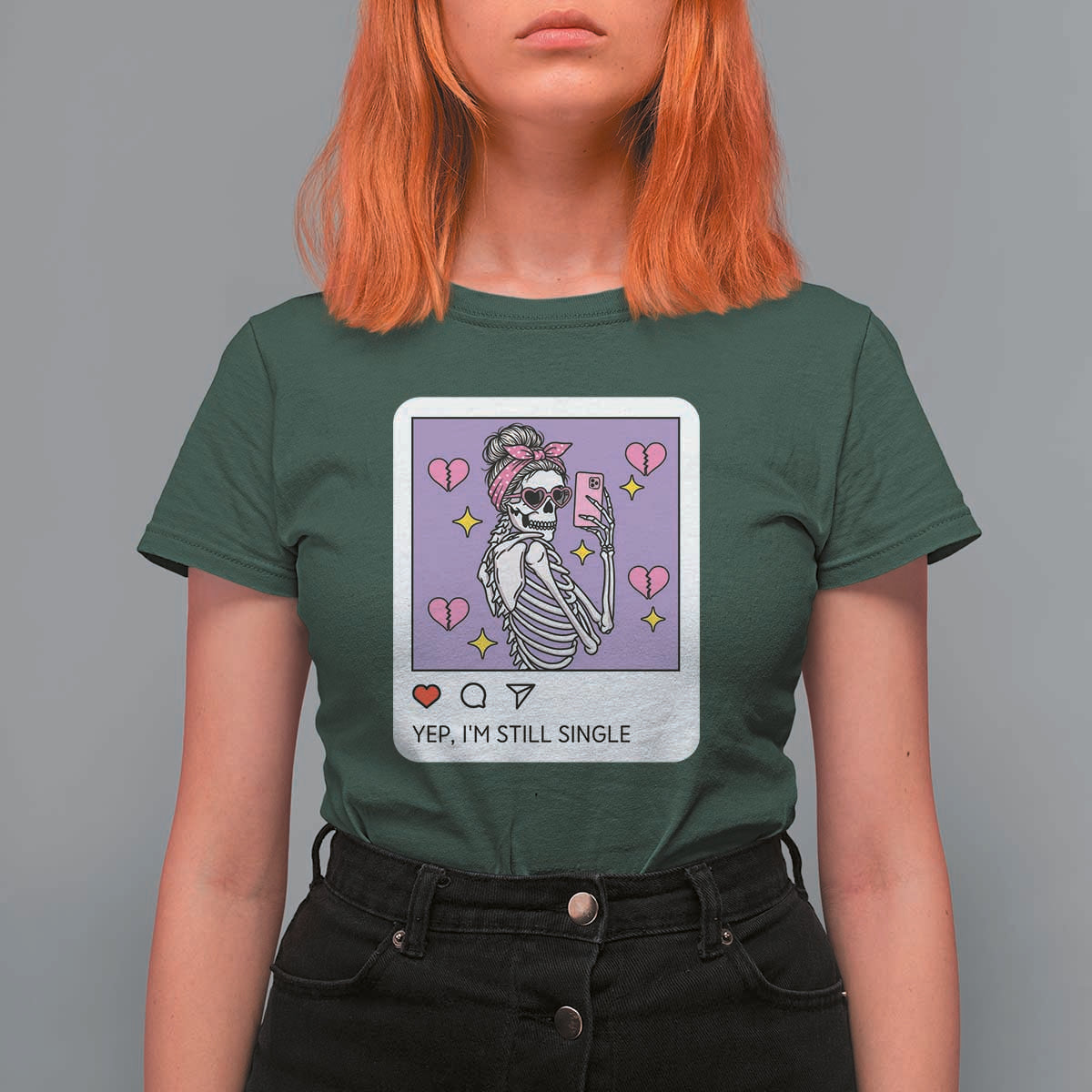 Anti Valentine T Shirt For Women Funny Skeleton Selfie Meme - Wonder Print Shop