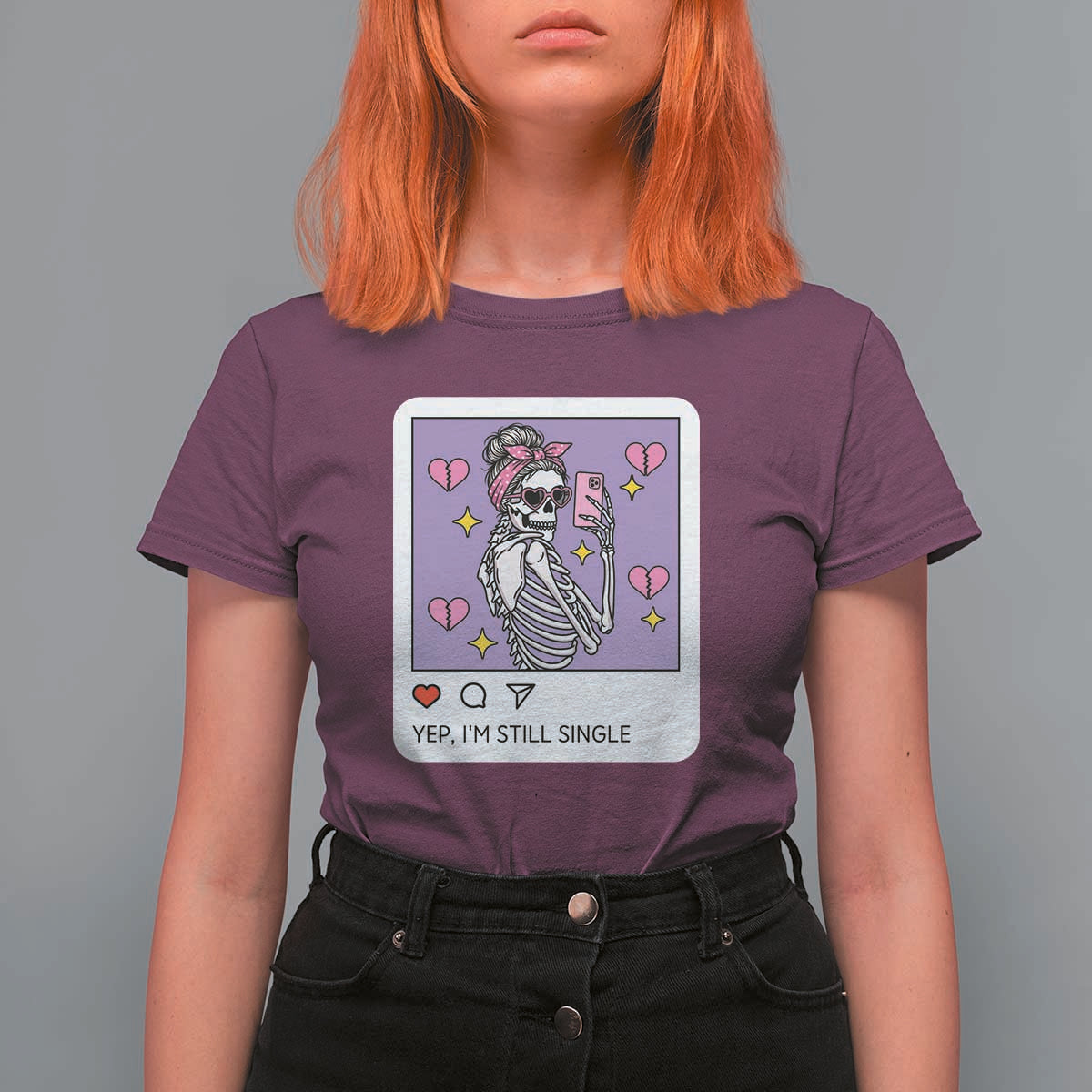 Anti Valentine T Shirt For Women Funny Skeleton Selfie Meme - Wonder Print Shop