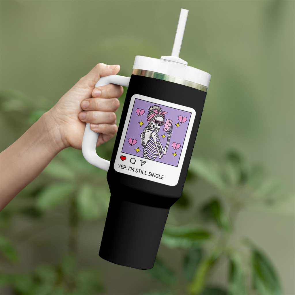 Anti Valentine Tumbler With Handle Funny Skeleton Selfie Meme - Wonder Print Shop