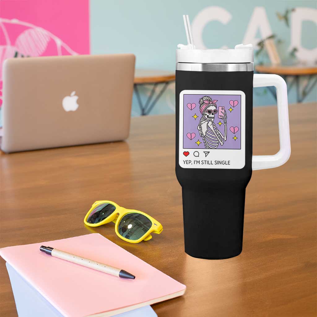 Anti Valentine Tumbler With Handle Funny Skeleton Selfie Meme - Wonder Print Shop