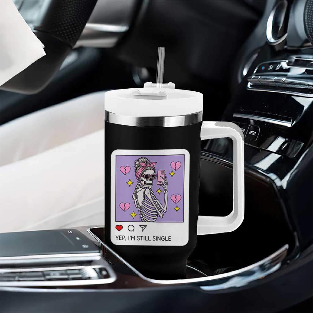 Anti Valentine Tumbler With Handle Funny Skeleton Selfie Meme - Wonder Print Shop