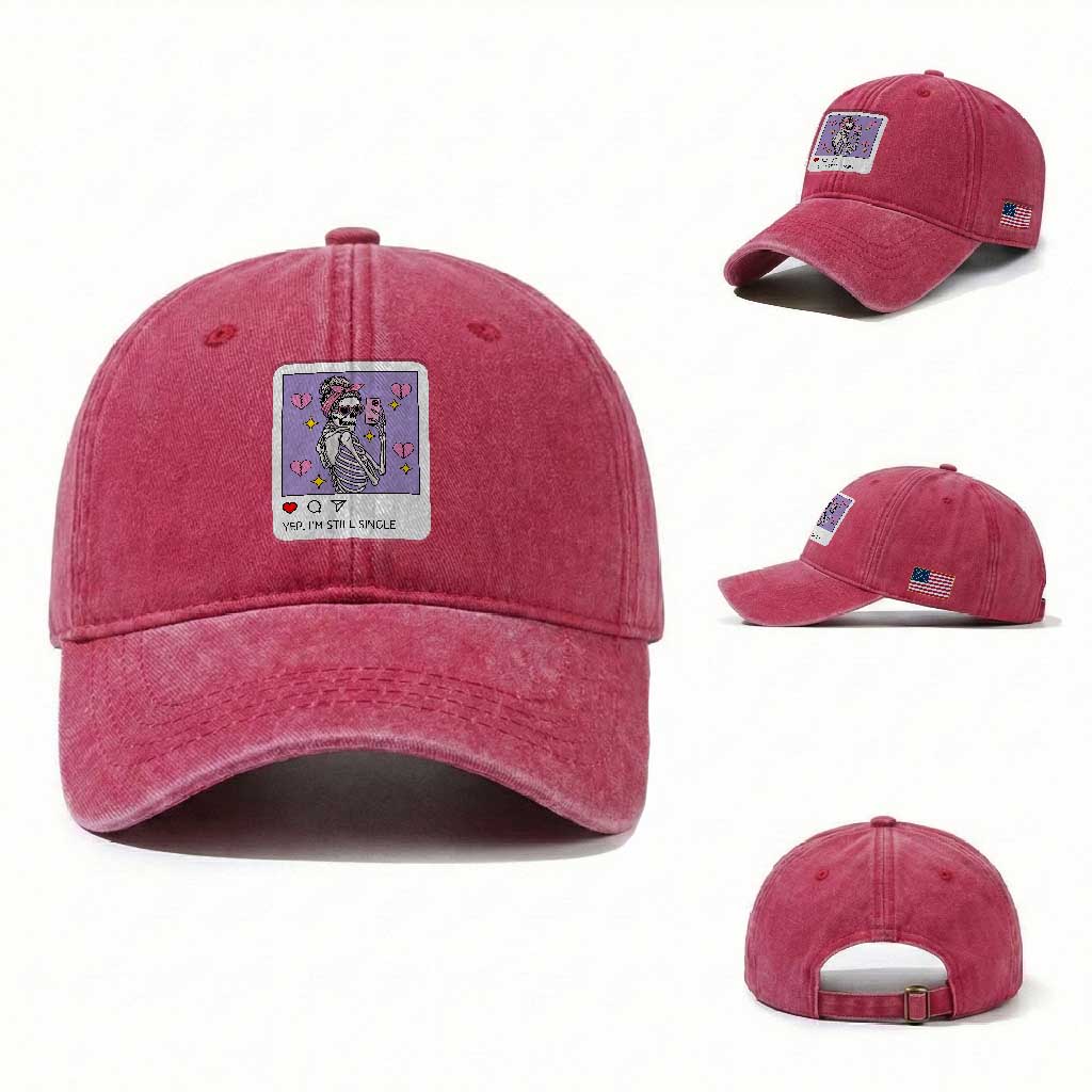 Anti Valentine Washed Cotton Baseball Cap Funny Skeleton Selfie Meme