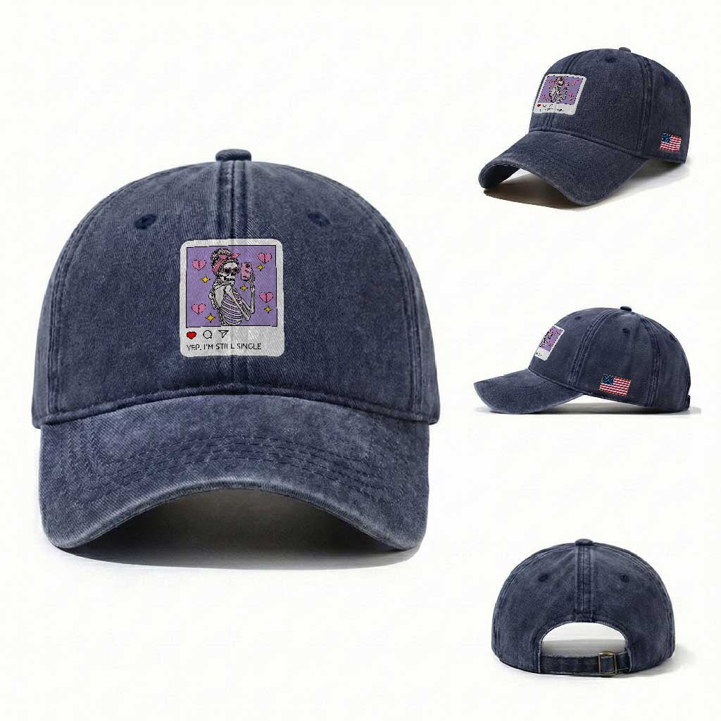 Anti Valentine Washed Cotton Baseball Cap Funny Skeleton Selfie Meme