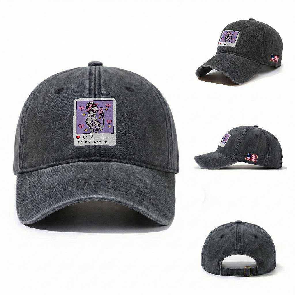 Anti Valentine Washed Cotton Baseball Cap Funny Skeleton Selfie Meme