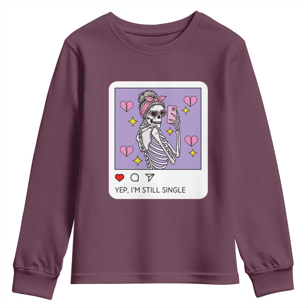 Anti Valentine Youth Sweatshirt Funny Skeleton Selfie Meme - Wonder Print Shop