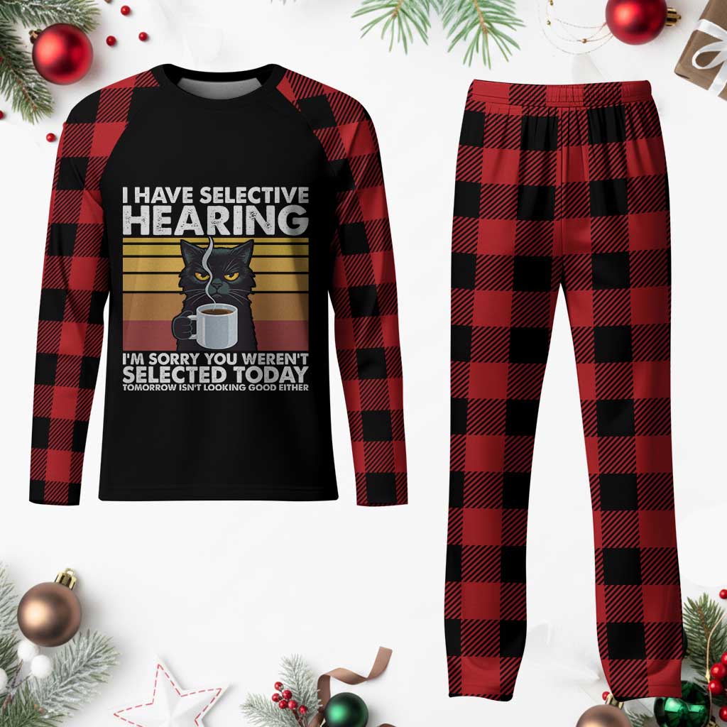 Funny Black Cat Meme Plaid Pajama Set I Have Selective Hearing You Were Not Selected Today - Wonder Print Shop