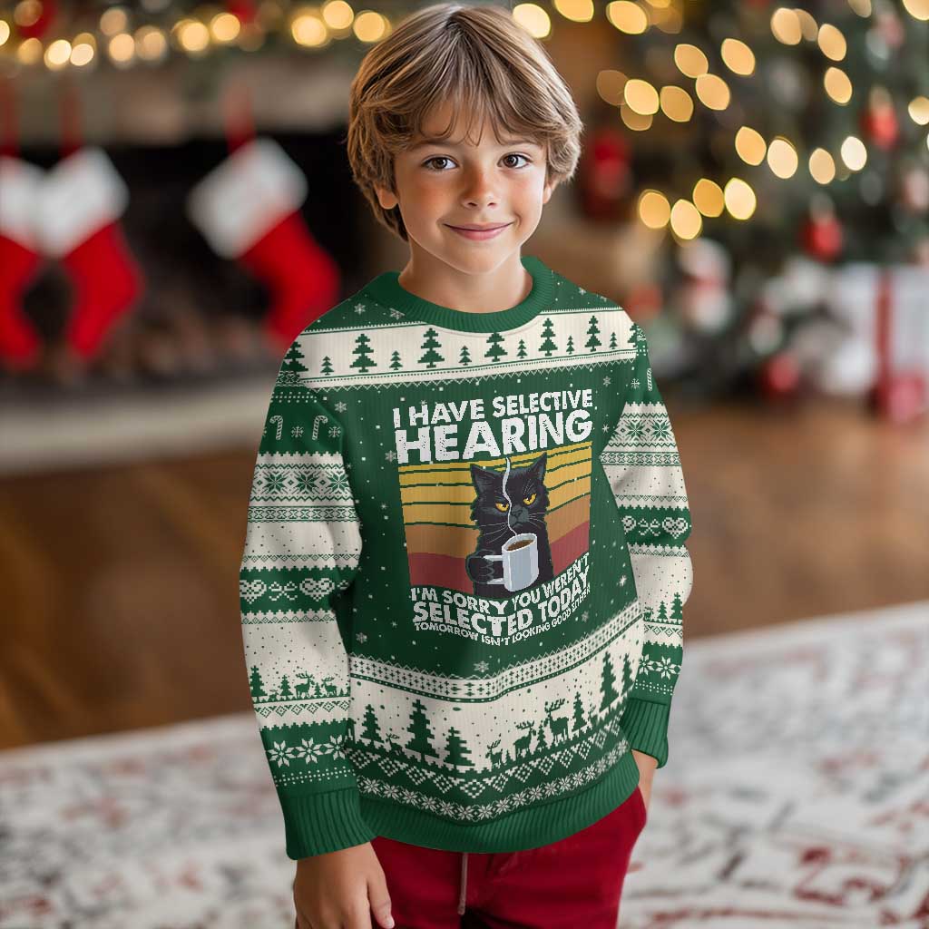 Funny Black Cat Meme Ugly Christmas Sweater I Have Selective Hearing You Were Not Selected Today - Wonder Print Shop
