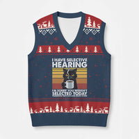 Funny Black Cat Meme V-Neck Knit Sweater Vest I Have Selective Hearing You Were Not Selected Today - Wonder Print Shop