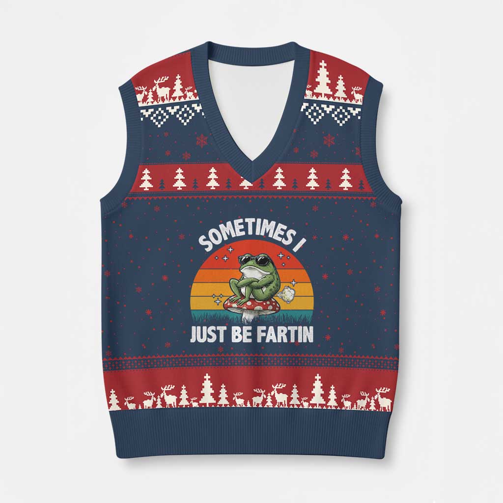 Funny Frog Meme V-Neck Knit Sweater Vest Sometimes I Just Be Fartin - Wonder Print Shop