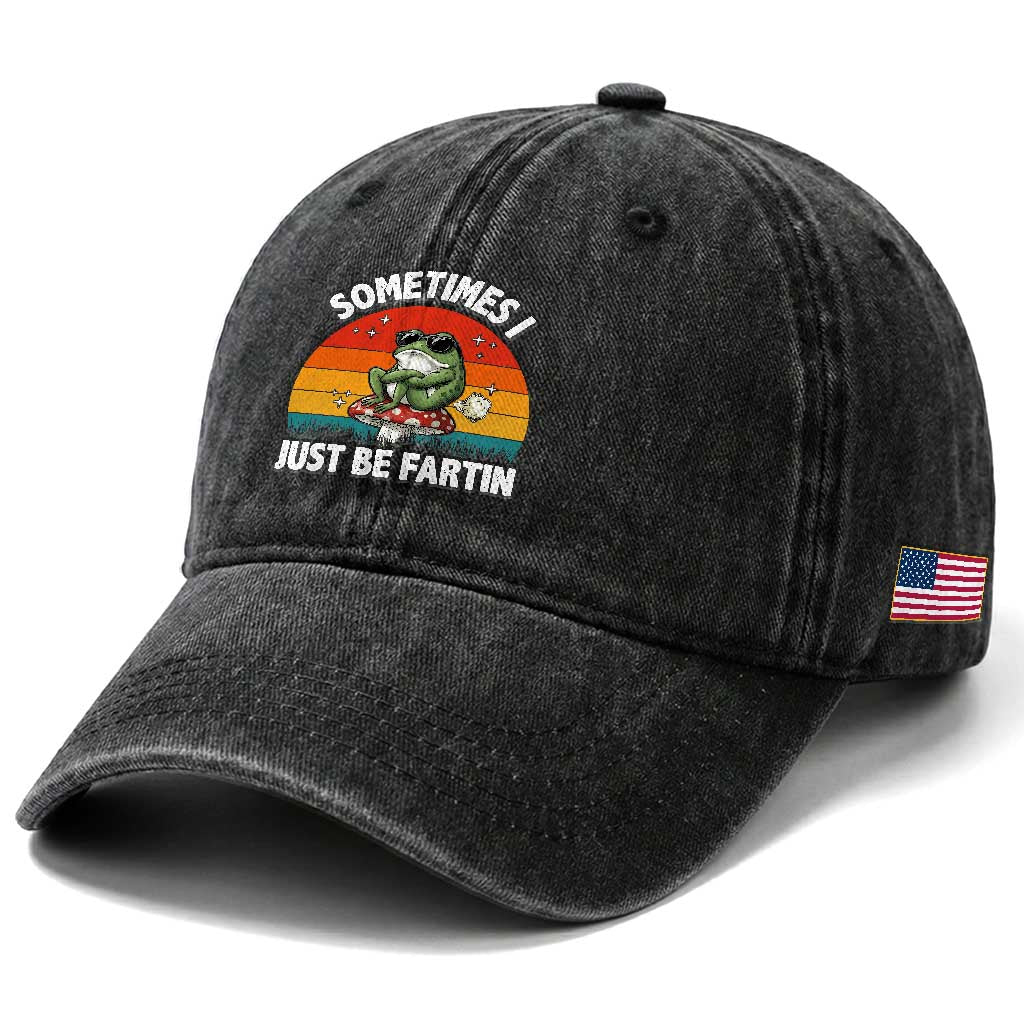 Funny Frog Meme Washed Cotton Baseball Cap Sometimes I Just Be Fartin