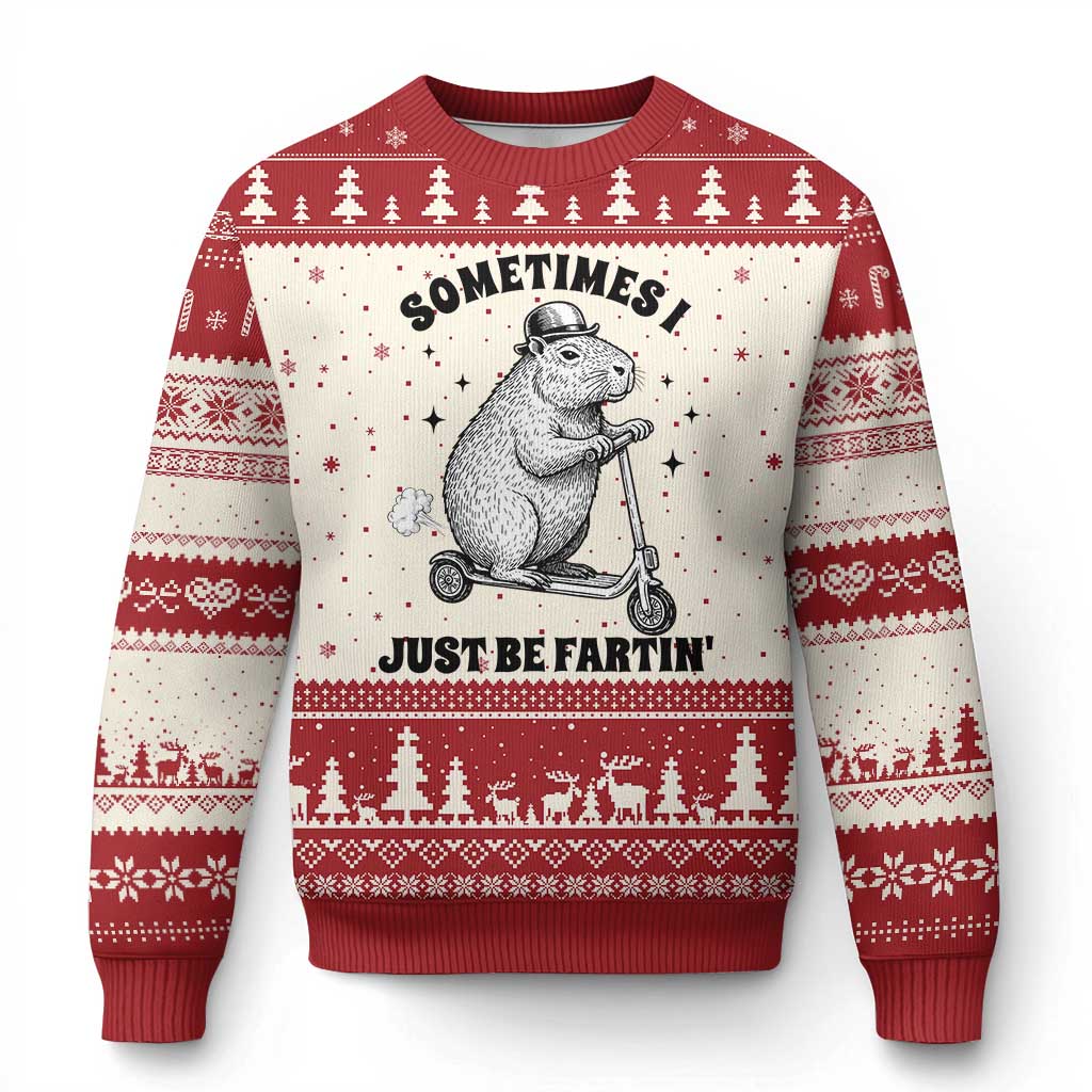 Funny Groundhog Scooter Ugly Christmas Sweater Sometimes I Just Be Fartin - Wonder Print Shop