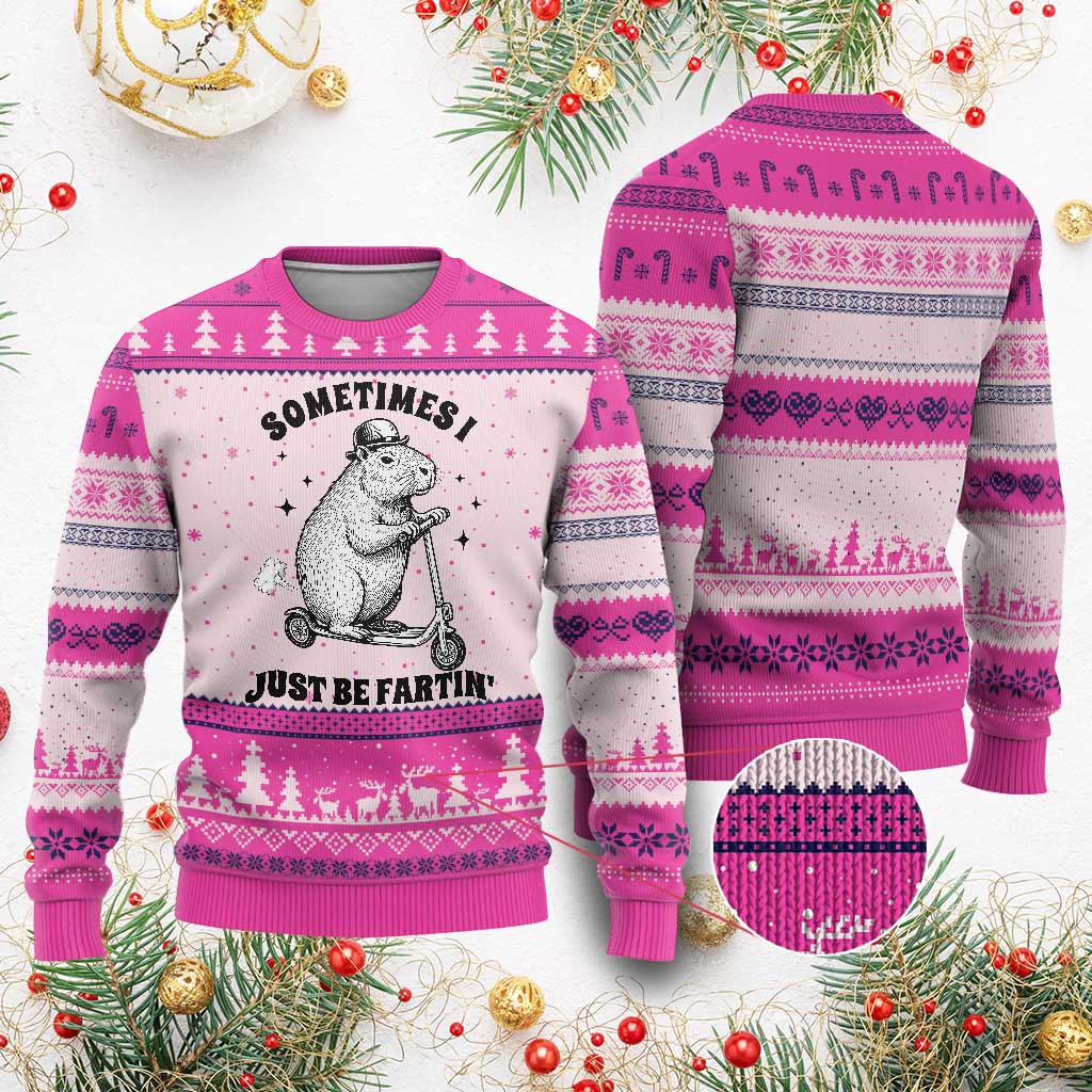 Funny Groundhog Scooter Ugly Christmas Sweater Sometimes I Just Be Fartin - Wonder Print Shop