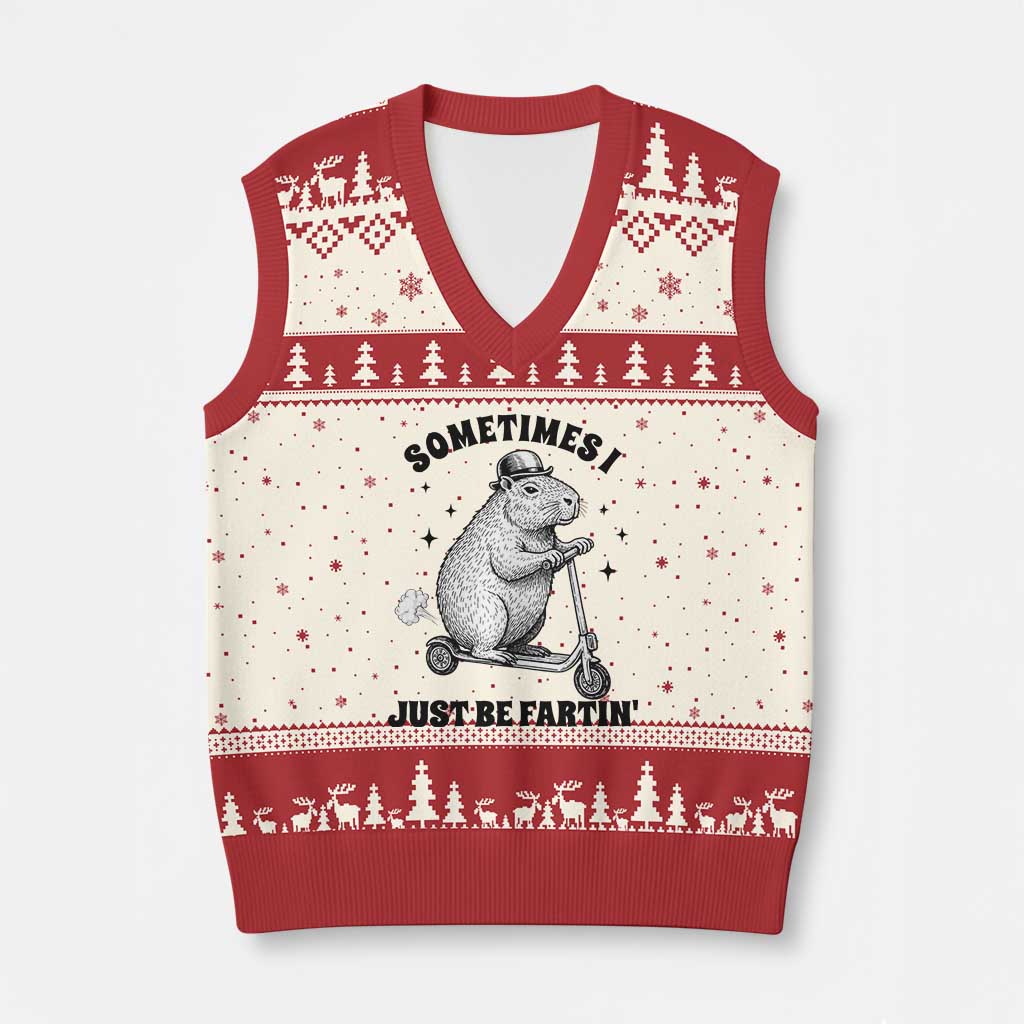 Funny Groundhog Scooter V-Neck Knit Sweater Vest Sometimes I Just Be Fartin - Wonder Print Shop