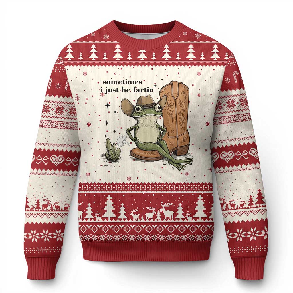 Funny Cowboy Frog Ugly Christmas Sweater Sometimes I Just Be Fartin - Wonder Print Shop