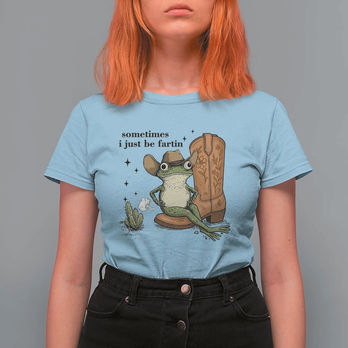 Funny Cowboy Frog T Shirt For Women Sometimes I Just Be Fartin - Wonder Print Shop
