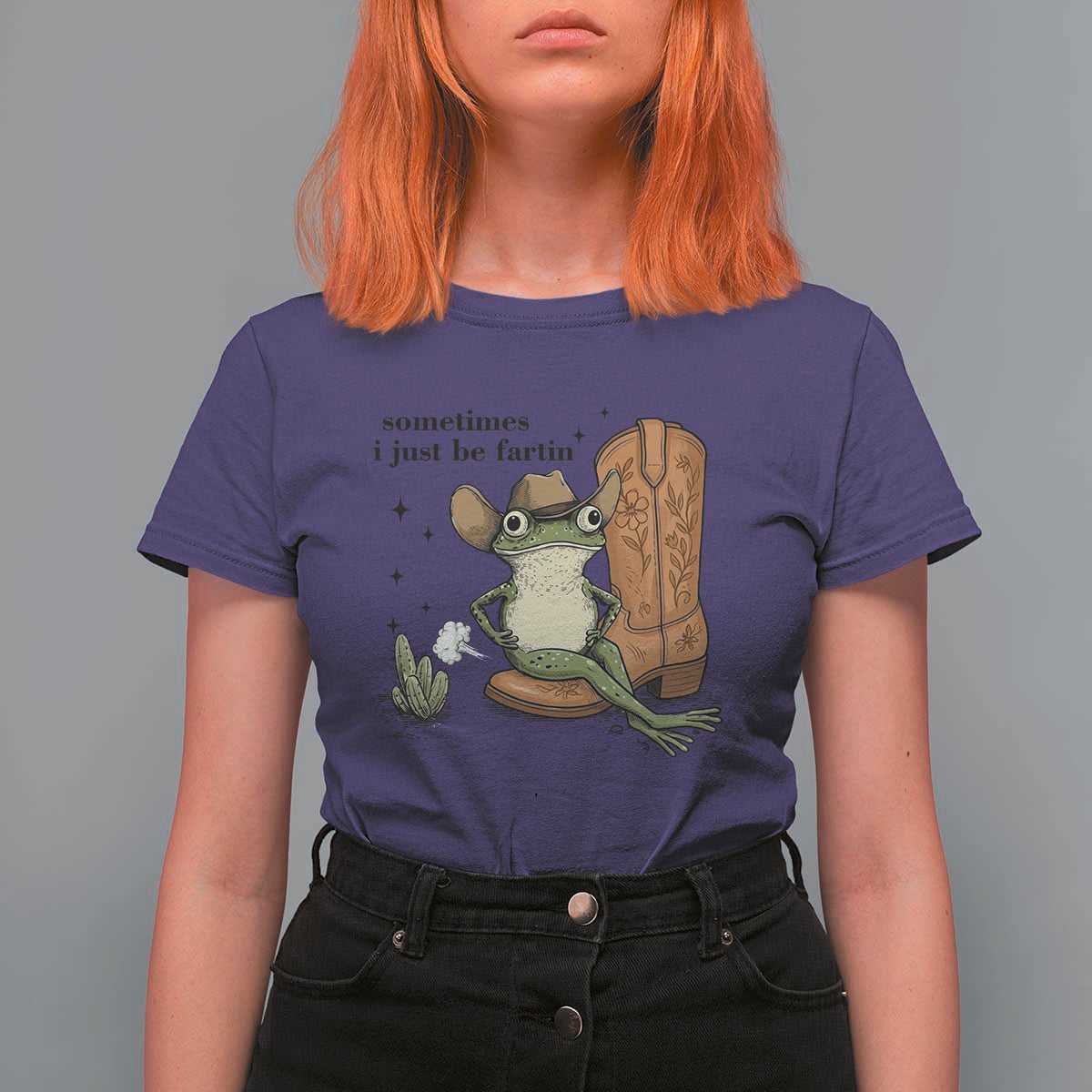 Funny Cowboy Frog T Shirt For Women Sometimes I Just Be Fartin - Wonder Print Shop