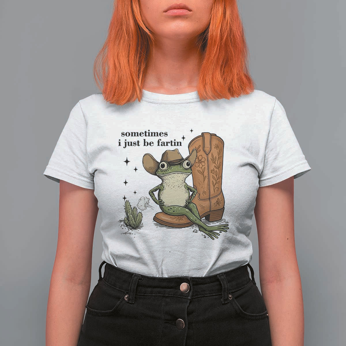 Funny Cowboy Frog T Shirt For Women Sometimes I Just Be Fartin - Wonder Print Shop