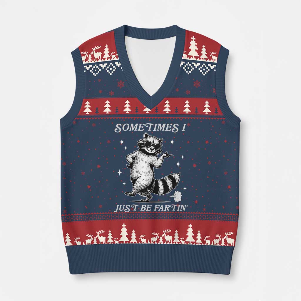 Sometimes I Just Be Fartin V-Neck Knit Sweater Vest Funny Raccoon Meme - Wonder Print Shop