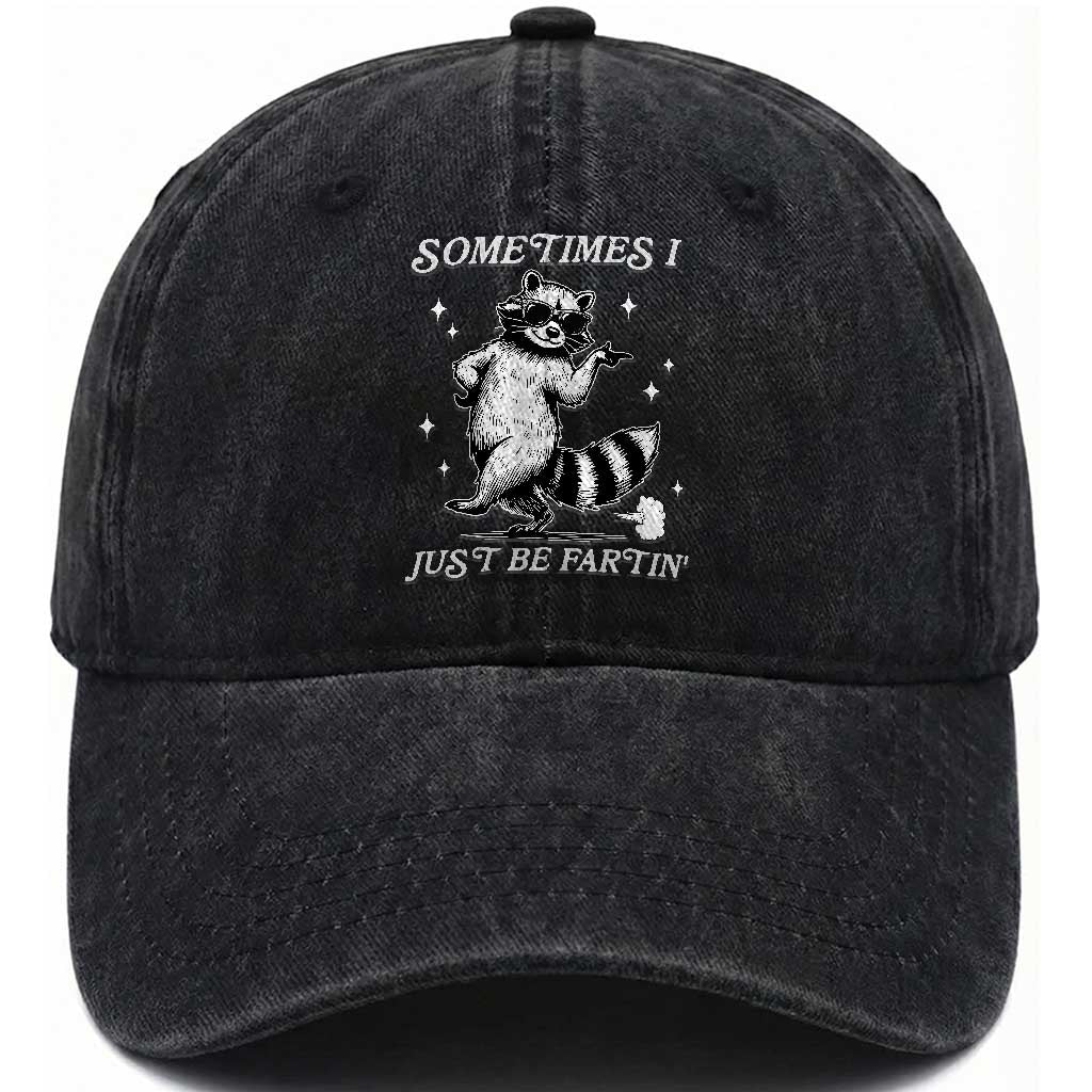 Sometimes I Just Be Fartin Washed Cotton Baseball Cap Funny Raccoon Meme