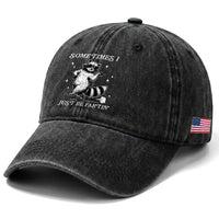 Sometimes I Just Be Fartin Washed Cotton Baseball Cap Funny Raccoon Meme