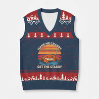 Funny Crab Meme Y2K V-Neck Knit Sweater Vest Make Me Crabby Get The Stabby - Wonder Print Shop