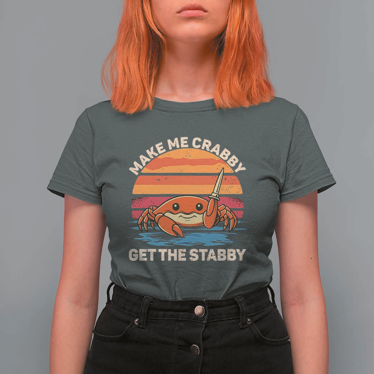 Funny Crab Meme Y2K T Shirt For Women Make Me Crabby Get The Stabby - Wonder Print Shop