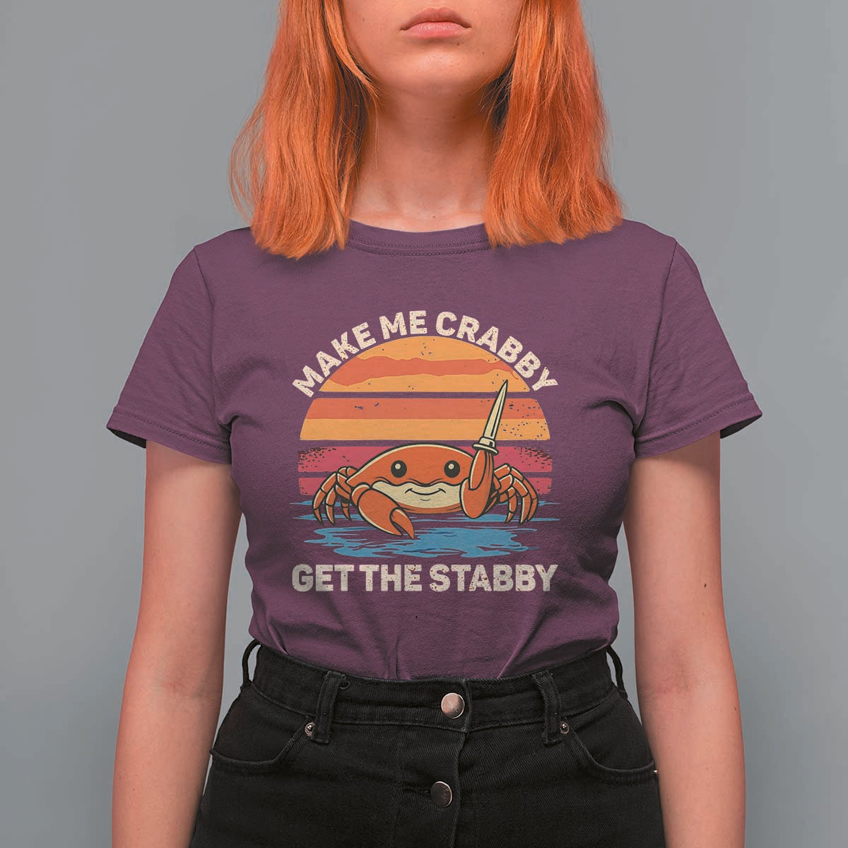 Funny Crab Meme Y2K T Shirt For Women Make Me Crabby Get The Stabby - Wonder Print Shop
