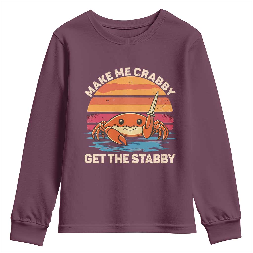 Funny Crab Meme Y2K Youth Sweatshirt Make Me Crabby Get The Stabby - Wonder Print Shop