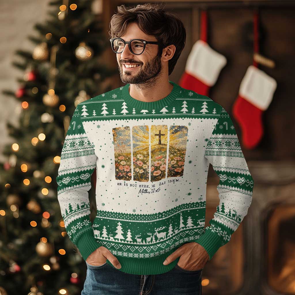 He Is Not Here He Is Risen Ugly Christmas Sweater Christian Easter Bible Verse