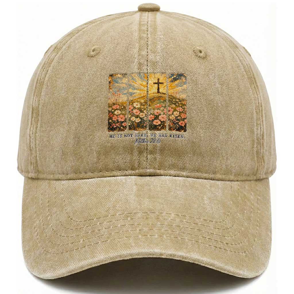 He Is Not Here He Is Risen Washed Cotton Baseball Cap Christian Easter Bible Verse TS14