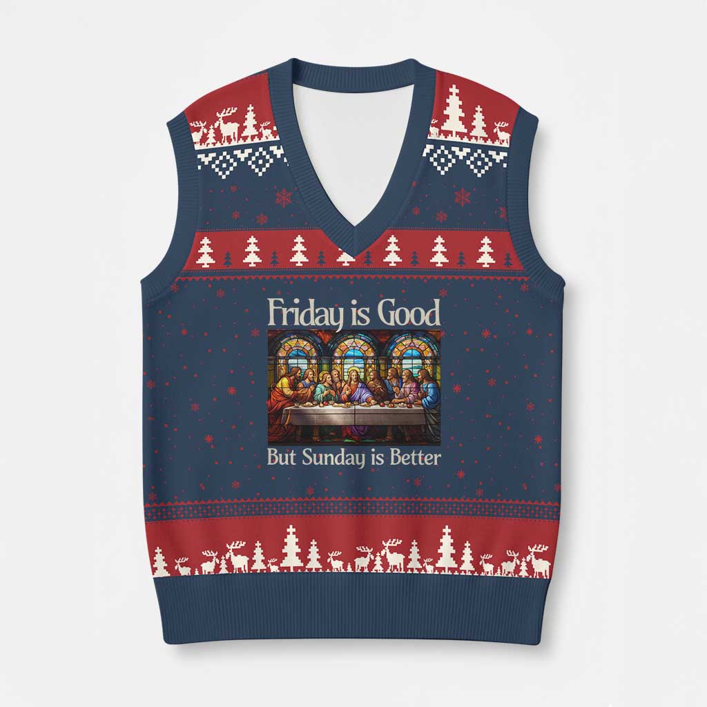 Christian Easter V-Neck Knit Sweater Vest Friday is Good Sunday is Better