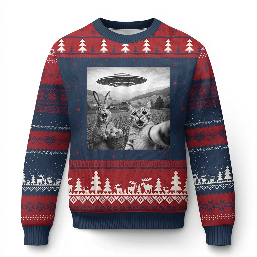 Funny Easter Ugly Christmas Sweater Christian Cat Selfie Bunny Meme