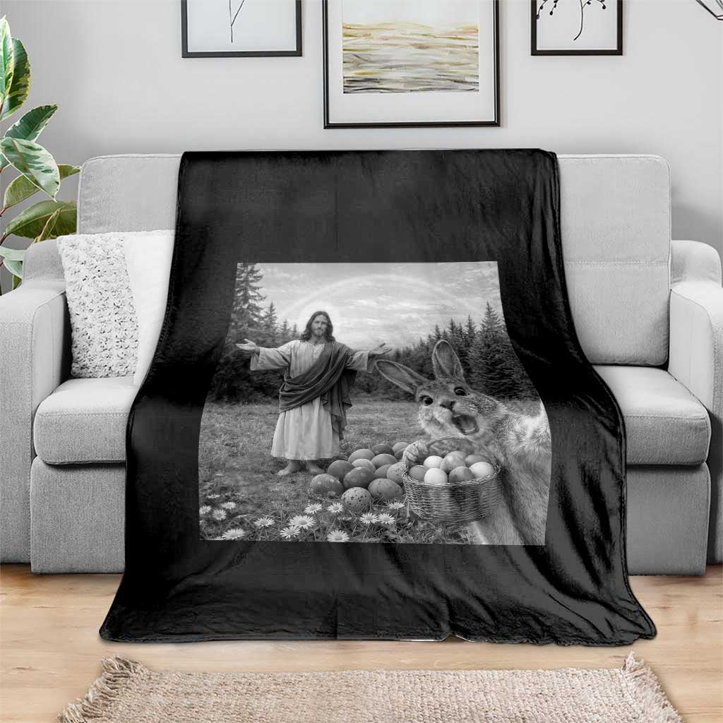 Funny Easter Jesus Throw Blanket Christian Jesus Bunny Selfie Religious