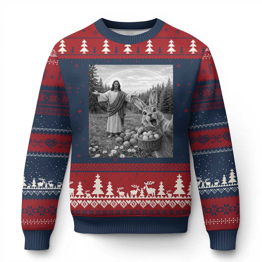 Funny Easter Jesus Ugly Christmas Sweater Christian Jesus Bunny Selfie Religious