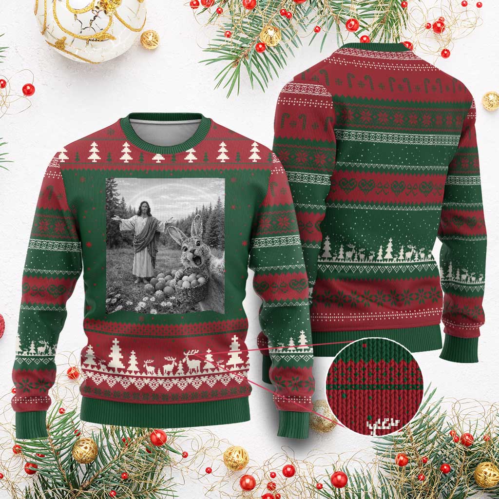 Funny Easter Jesus Ugly Christmas Sweater Christian Jesus Bunny Selfie Religious