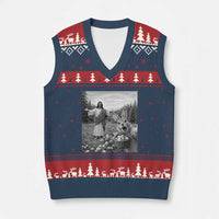 Funny Easter Jesus V-Neck Knit Sweater Vest Christian Jesus Bunny Selfie Religious
