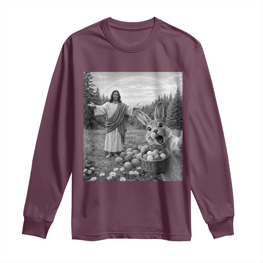 Funny Easter Jesus Long Sleeve Shirt Christian Jesus Bunny Selfie Religious