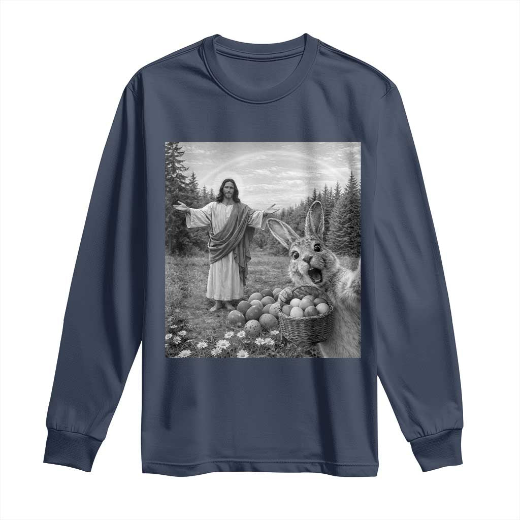 Funny Easter Jesus Long Sleeve Shirt Christian Jesus Bunny Selfie Religious