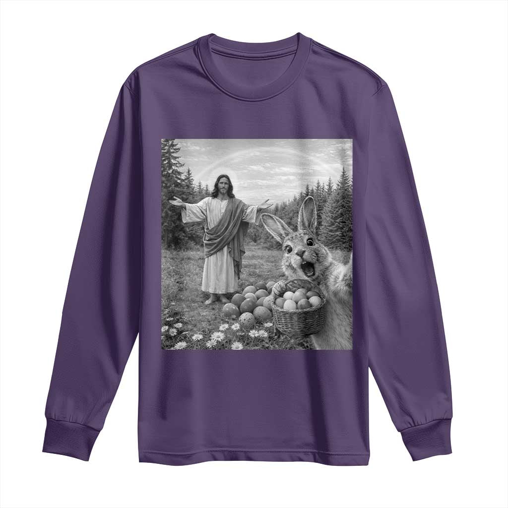 Funny Easter Jesus Long Sleeve Shirt Christian Jesus Bunny Selfie Religious