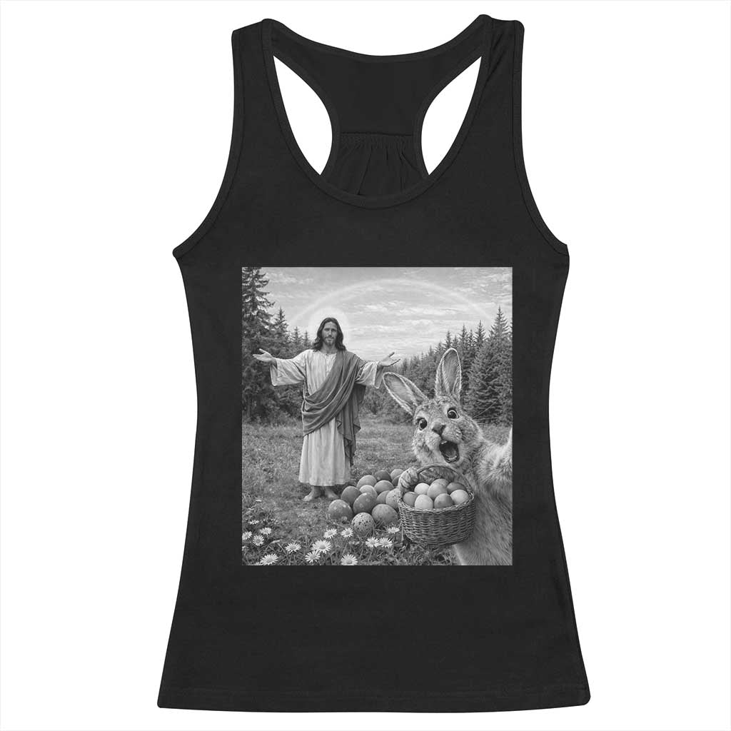 Funny Easter Jesus Racerback Tank Top Christian Jesus Bunny Selfie Religious
