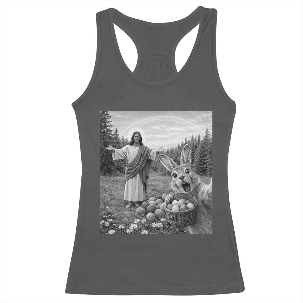 Funny Easter Jesus Racerback Tank Top Christian Jesus Bunny Selfie Religious