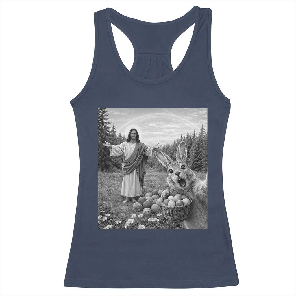 Funny Easter Jesus Racerback Tank Top Christian Jesus Bunny Selfie Religious