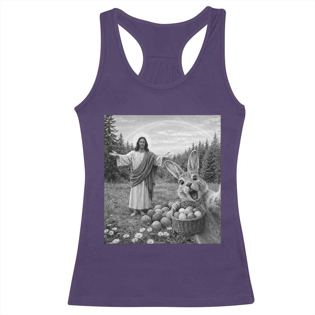 Funny Easter Jesus Racerback Tank Top Christian Jesus Bunny Selfie Religious