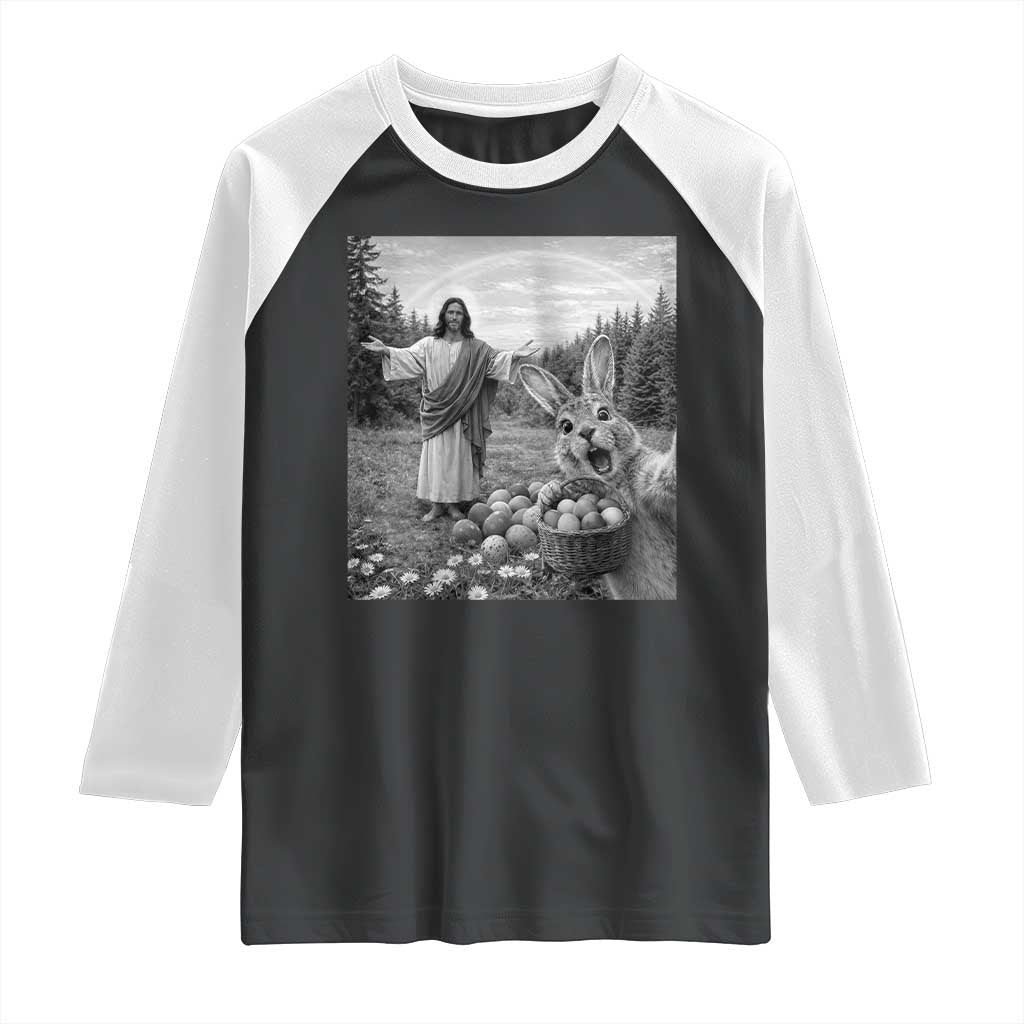 Funny Easter Jesus Raglan Shirt Christian Jesus Bunny Selfie Religious