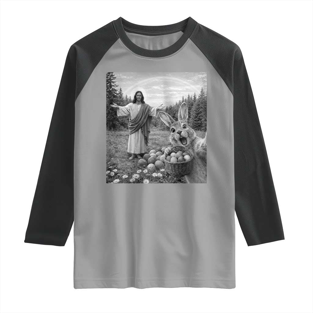 Funny Easter Jesus Raglan Shirt Christian Jesus Bunny Selfie Religious
