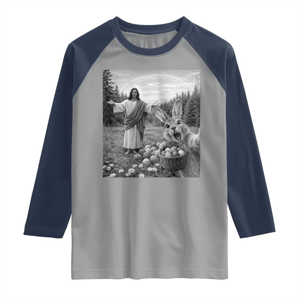 Funny Easter Jesus Raglan Shirt Christian Jesus Bunny Selfie Religious