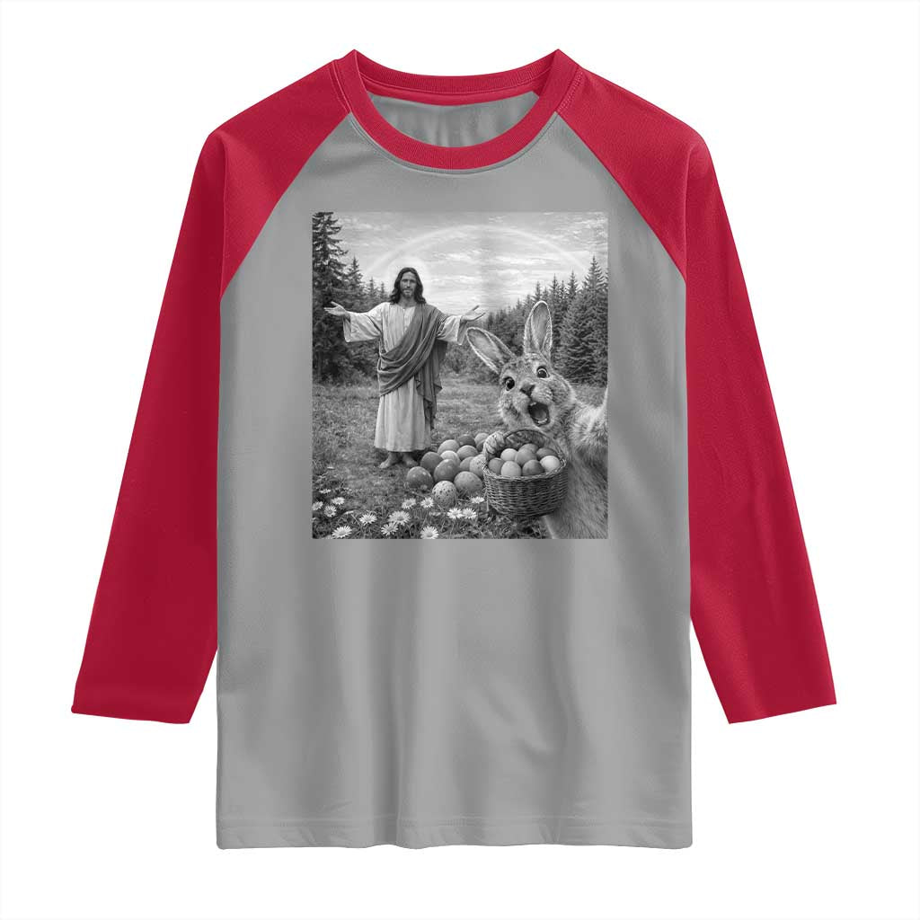 Funny Easter Jesus Raglan Shirt Christian Jesus Bunny Selfie Religious