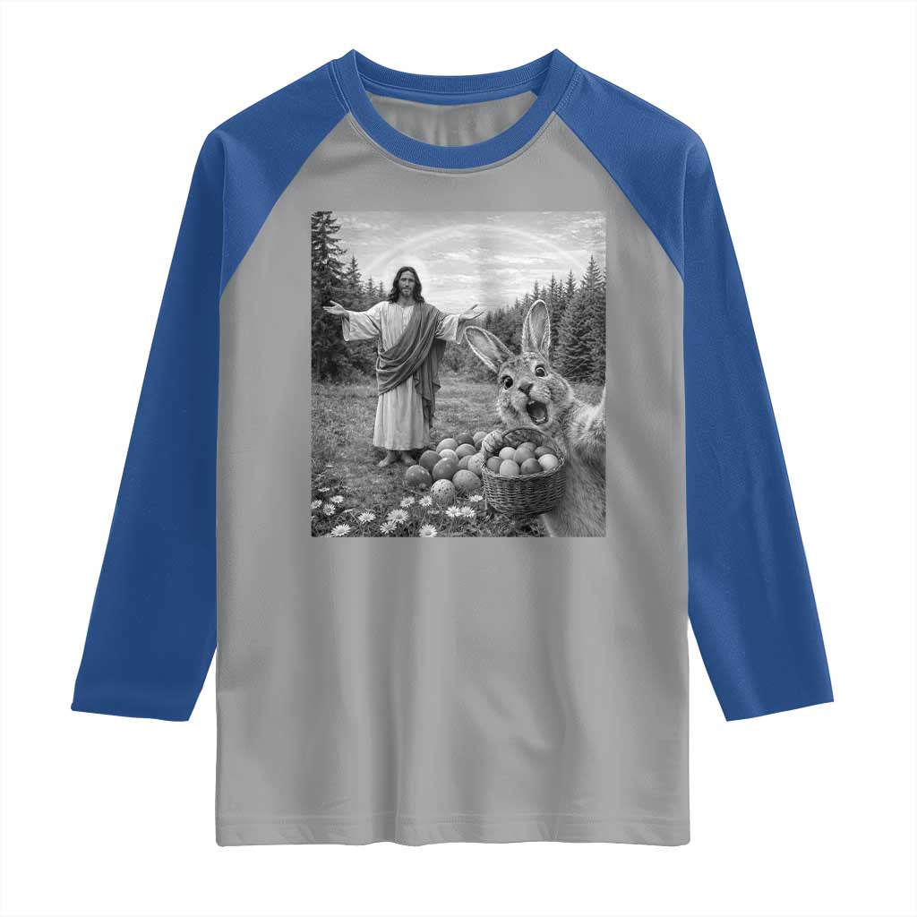 Funny Easter Jesus Raglan Shirt Christian Jesus Bunny Selfie Religious